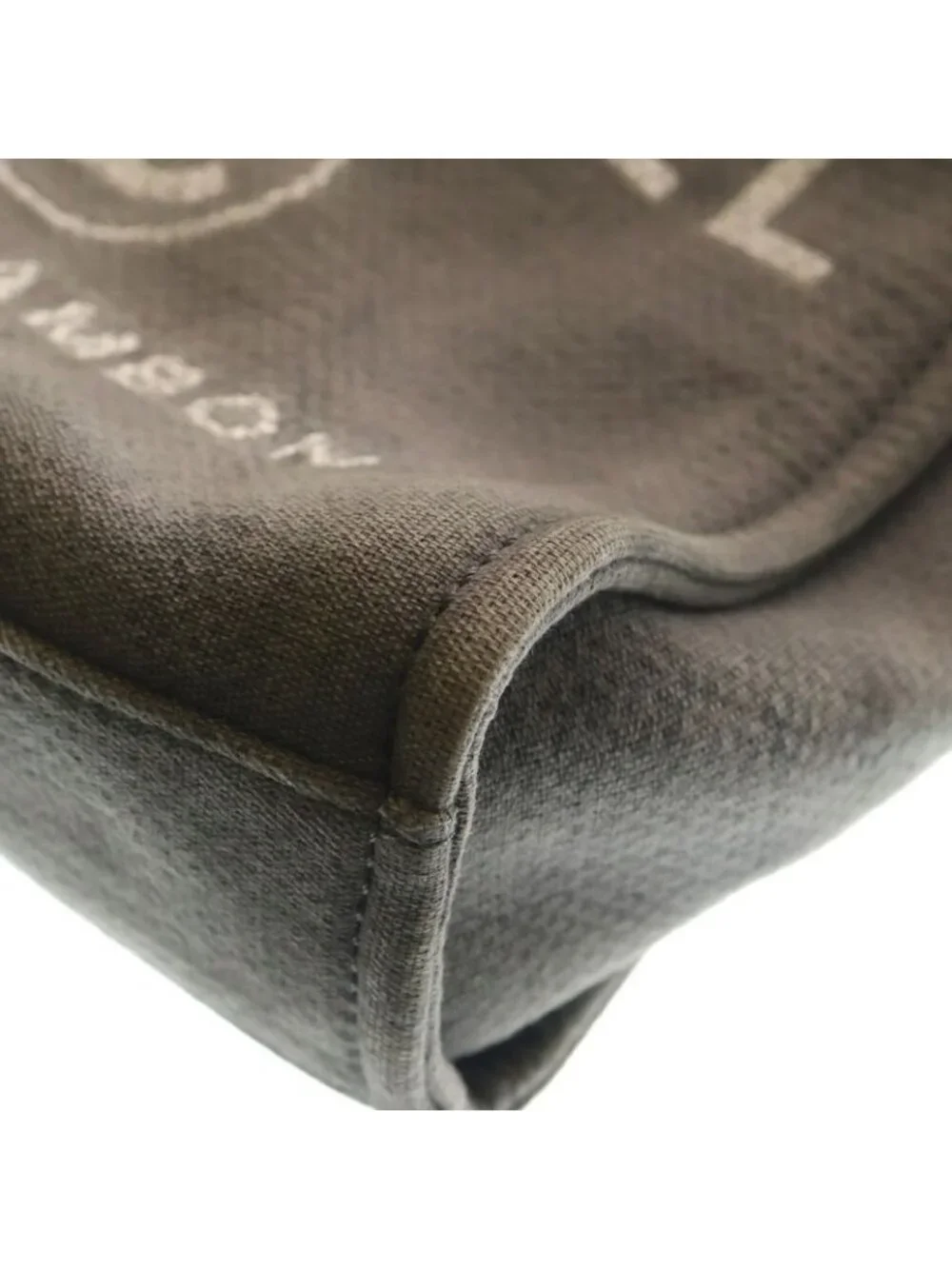 Chanel Deauville MM Tote Canvas Leather Gray Silver Hardw - Picture 5 of 6